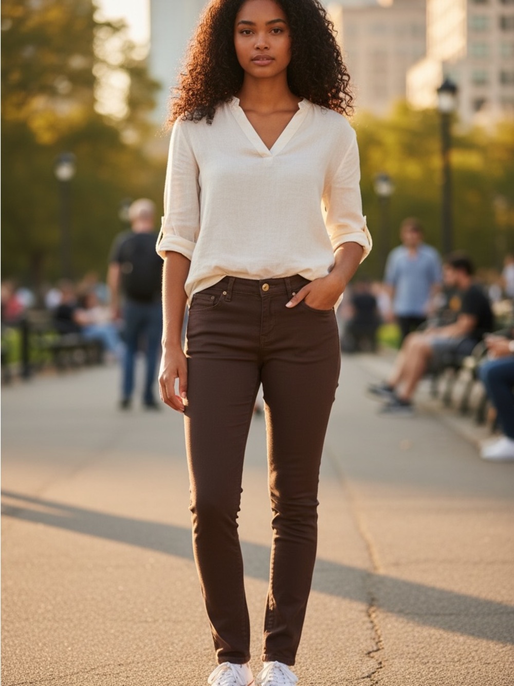 Vigold Women’s Skinny Jeans in Dark Brown